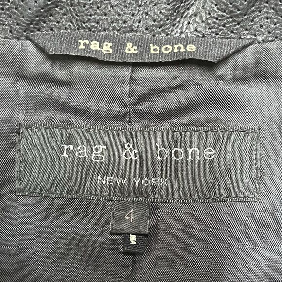 Rag & Bone Leather Collar Blazer Jacket Womens 4 Black Two-Button Preppy Career - Picture 4 of 12